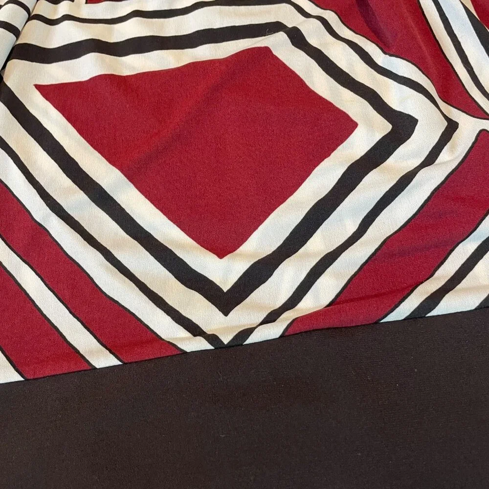 Banana Republic XS Stretch Geometric Print Dress  Red Dark Brown Black Easy Care - Picture 4 of 7